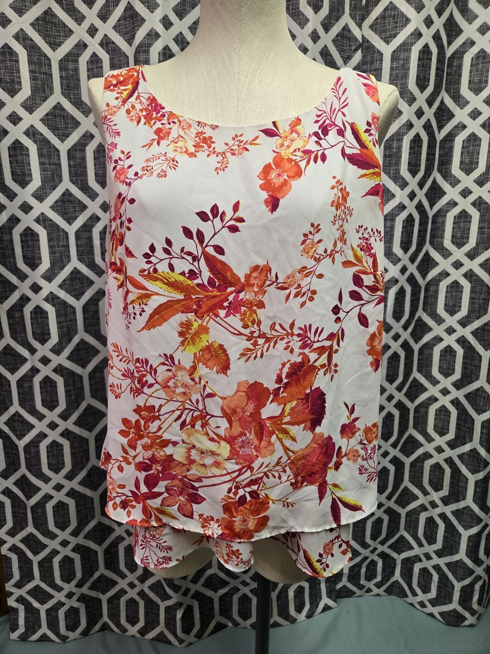 Worthington White Tank Top with Orange, Pink & Yellow Floral Print
